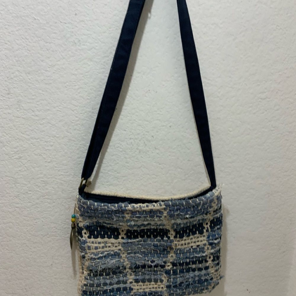 Catori "Boho" 100% Cotton Blue Denim/Beige Woven Rag Rug Crossbody/Shoulder Bag